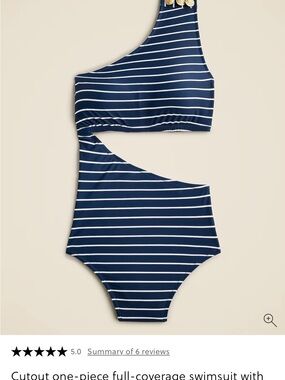 J. Crew Navy and White Striped One-Piece Swimsuit with Gold Buttons